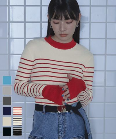 配色フィンガーリブニット〔メール便可／90〕