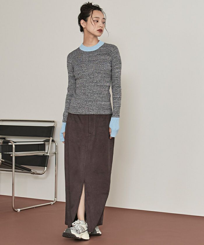 2点　miette　リブニット　チャコール　VACANCY　ニット　グレー 配色フィンガーリブニット〔メール便可／90〕 | miette