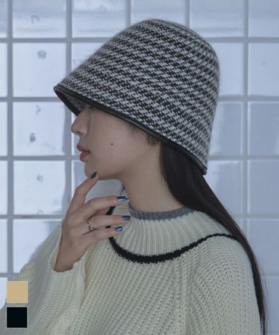 アンゴラ風チェックバケットハット