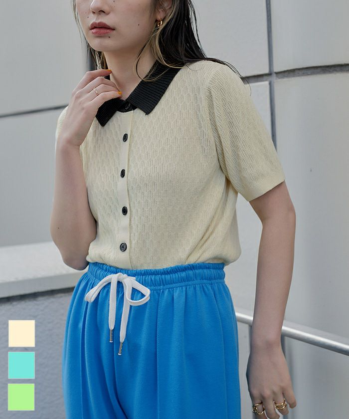 襟付き半袖ニットトップス | miette