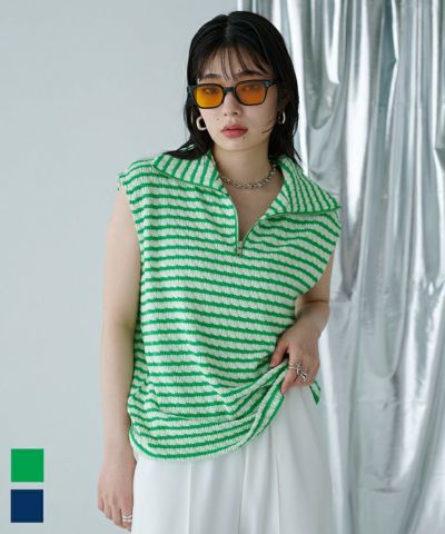 ハーフジップボーダーベスト