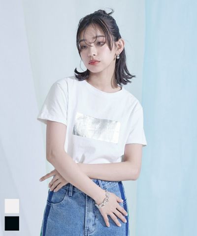 シルバー箔プリントTシャツ〔メール便可／50〕