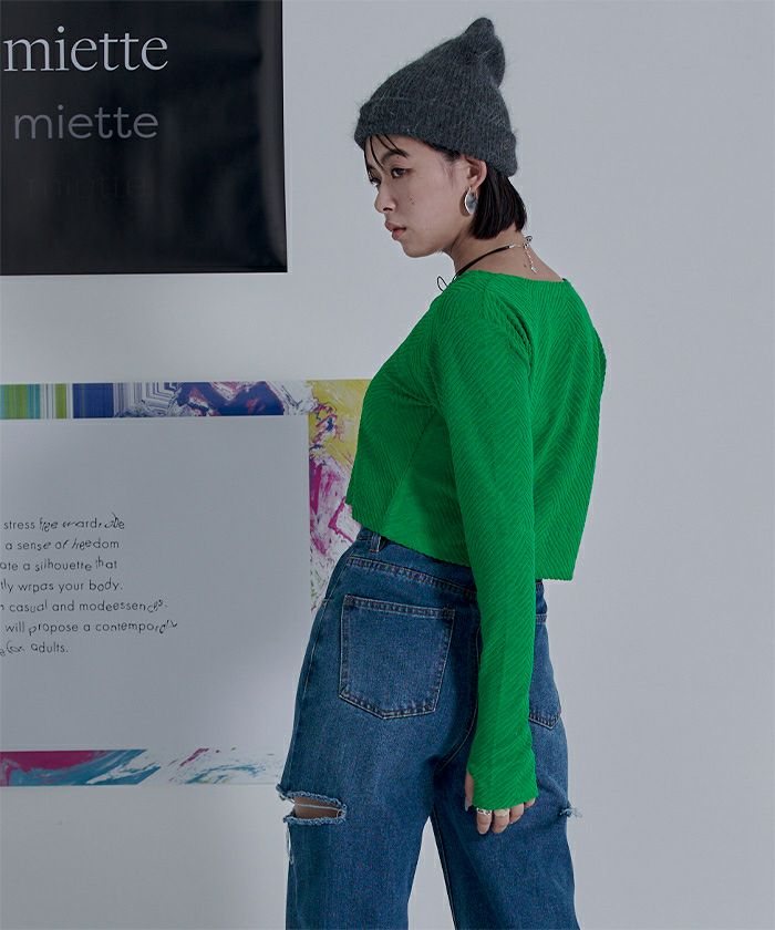 パイルジャガードUネックショートトップス | miette