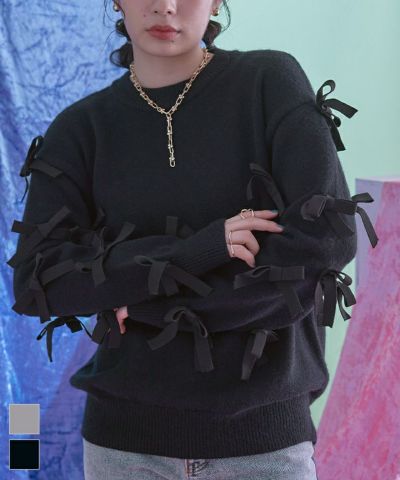 リボンスリーブニット