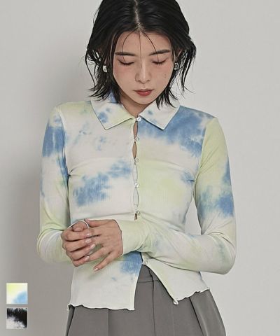 フロントボタンムラ染めリブトップス〔メール便可／70〕