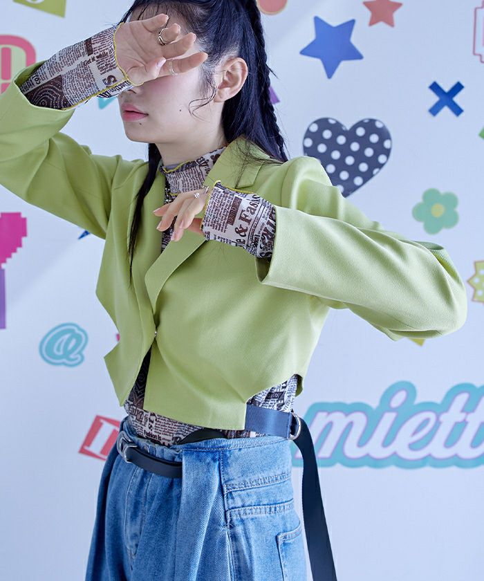 グリーン 毛皮 ショートジャケット サイドベルトカッティングショートジャケット | miette