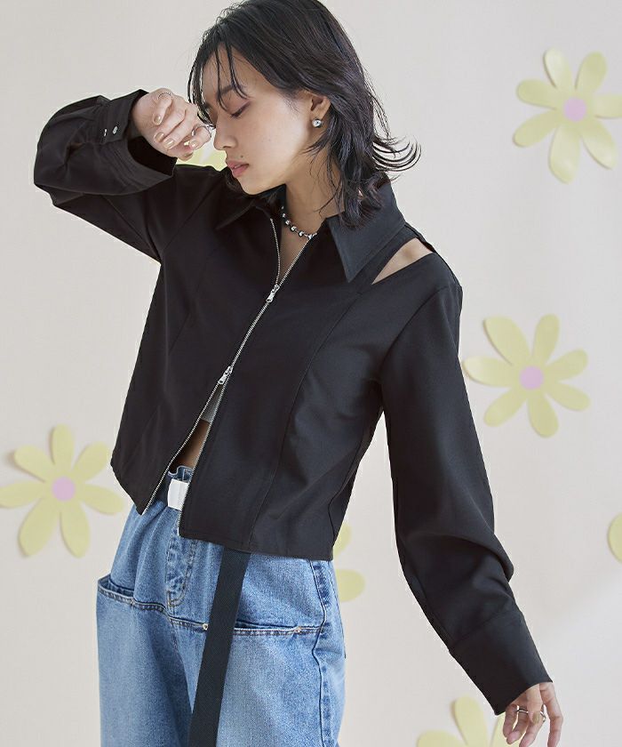 VIVETTA カットアウト ショルダー ブラウス ショルダーカットアウトフロントジップシャツ〔メール便可／100
