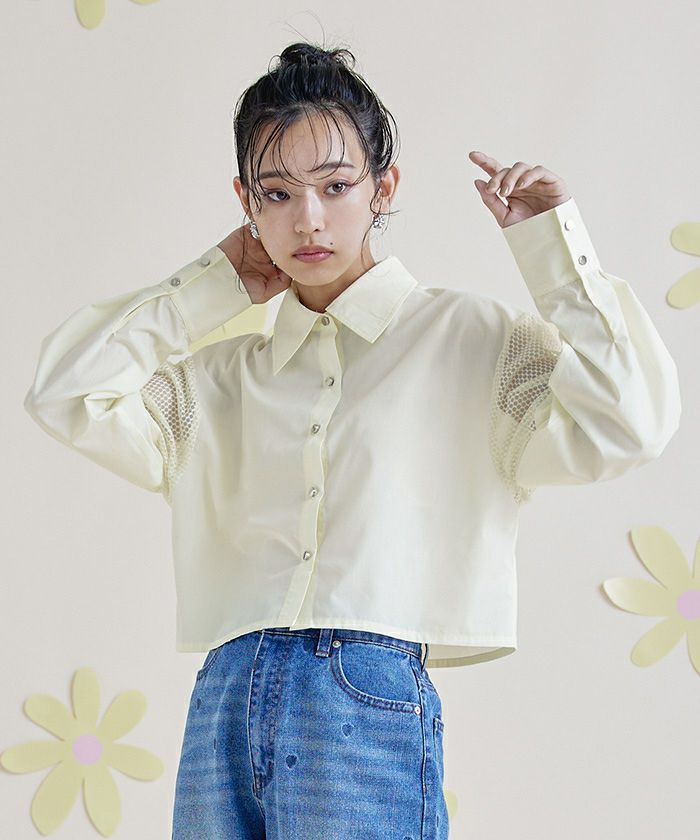 メッシュ切替クロップドシャツ〔メール便可／100〕 | miette