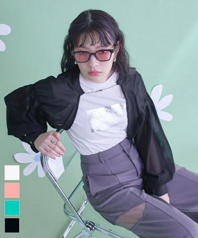 フロントチェーンボリュームスリーブシアーボレロ〔メール便可／70〕