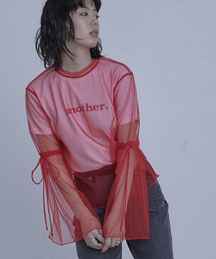 meer. ネックスリット　シアートップス NECK SLIT SHEER TOP /BLK A514 - MEER.