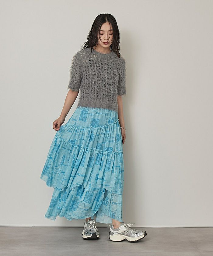 メッシュ編みシャギー半袖トップス | miette