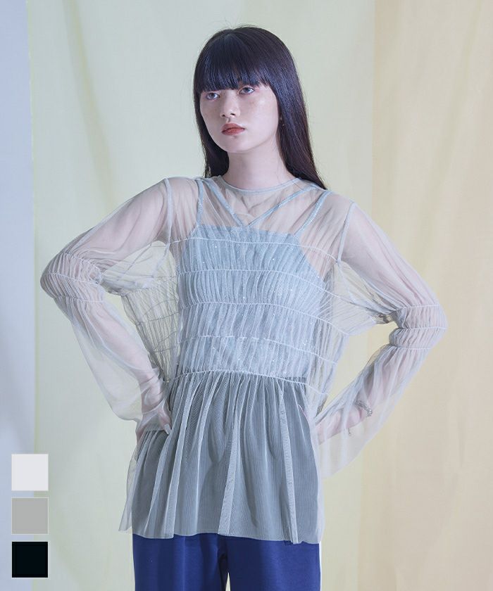 チュールシャーリングトップス〔メール便可／80〕 | miette
