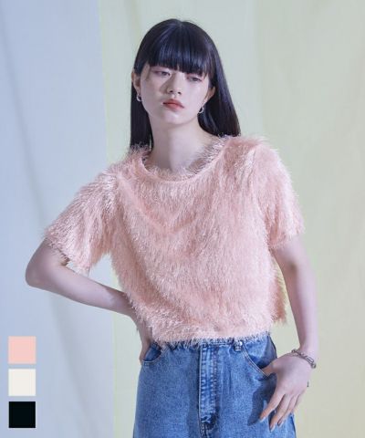 キラキラフリンジ半袖トップス〔メール便可／100〕