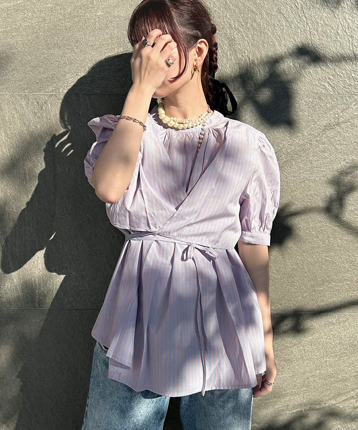 新品タグ付き ミチ mici ブラウス パフスリーブ レデース春服 mici（ミチ）の「(mici)ハーフスリーブフリルシャツ（シャツ
