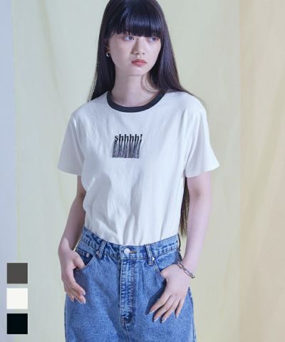 フリンジロゴ刺繍Tシャツ〔メール便可／70〕