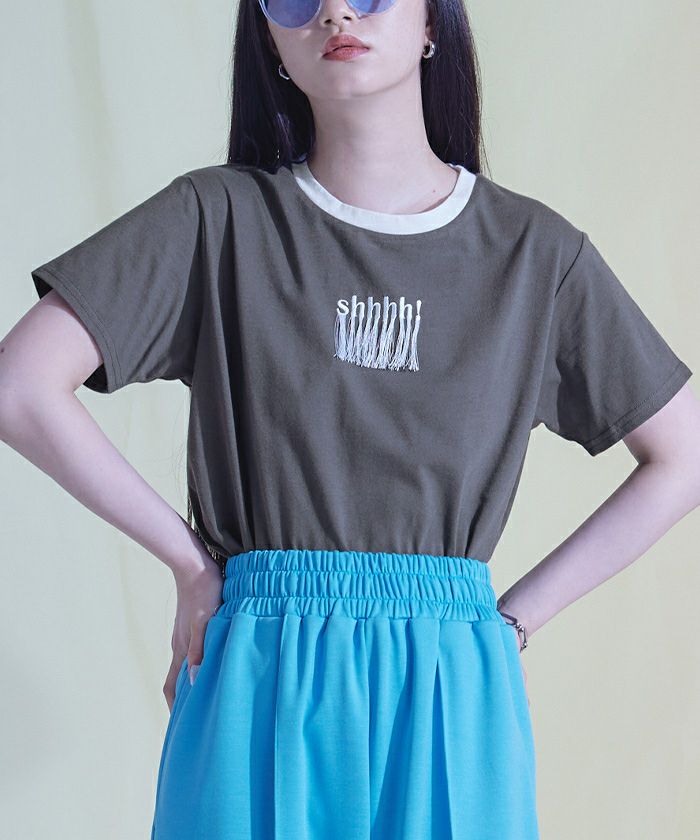 ★決算特価商品★ フリンジロゴ刺繍Tシャツ〔メール便可／70〕 miette | Wear
