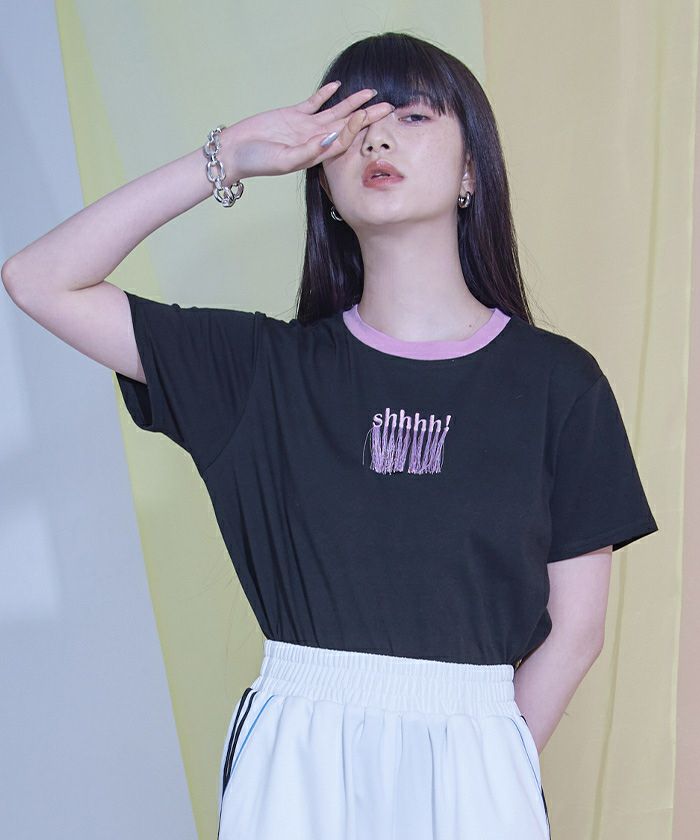 フリンジロゴ刺繍Tシャツ〔メール便可／70〕 | miette