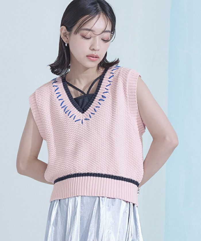 美品　ネミカ NEMIKA ツイードベスト　ピンク　レリアン系列　S　Vネック NEMIKA フリースベスト付き ジャケット 7 日本製 レリアン