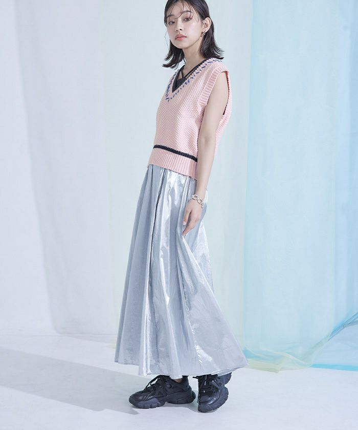 配色ステッチVネックベスト | miette