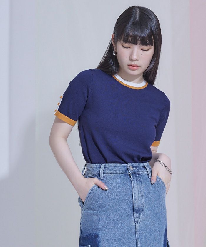 袖口ボタンマルチカラートップス〔メール便可／90〕 | miette