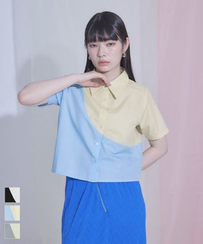カーブラインバイカラー半袖シャツ〔メール便可／80〕