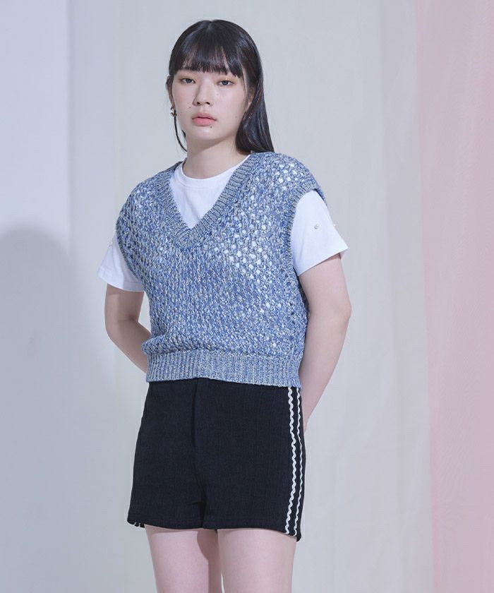 【試着のみ】bow.a ボウエー　水際　ナミナミ　パンツ　ショートパンツ 2color 】サイドリボンスウェットショートパンツ／ side ribbon