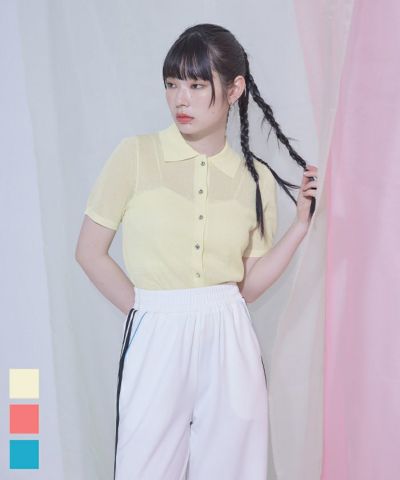 ビジューボタンシアーポロニット〔メール便可／60〕