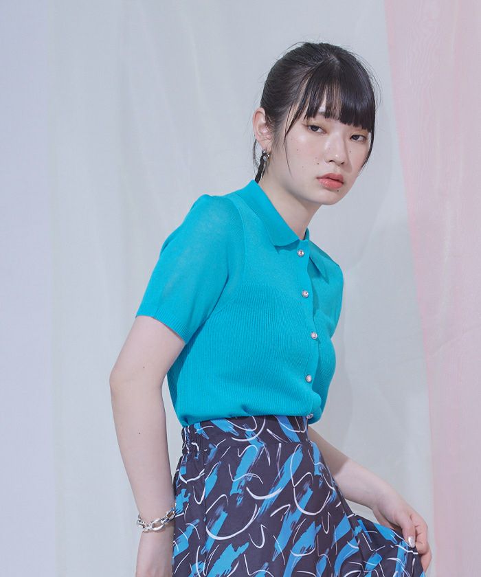 ビジューボタンシアーポロニット〔メール便可／60〕 | miette