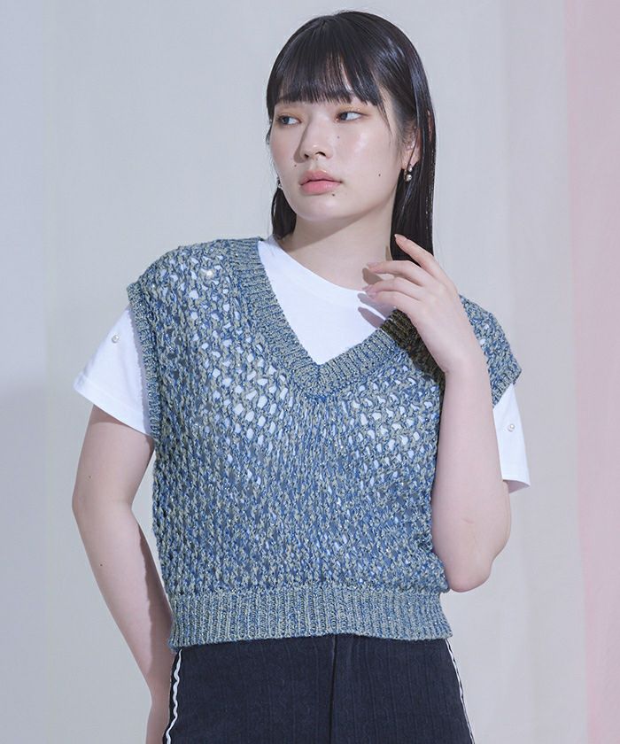キラキラメッシュ編みベスト | miette