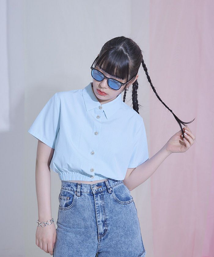 ビジューボタンクロップドシャツ〔メール便可／100〕 | miette