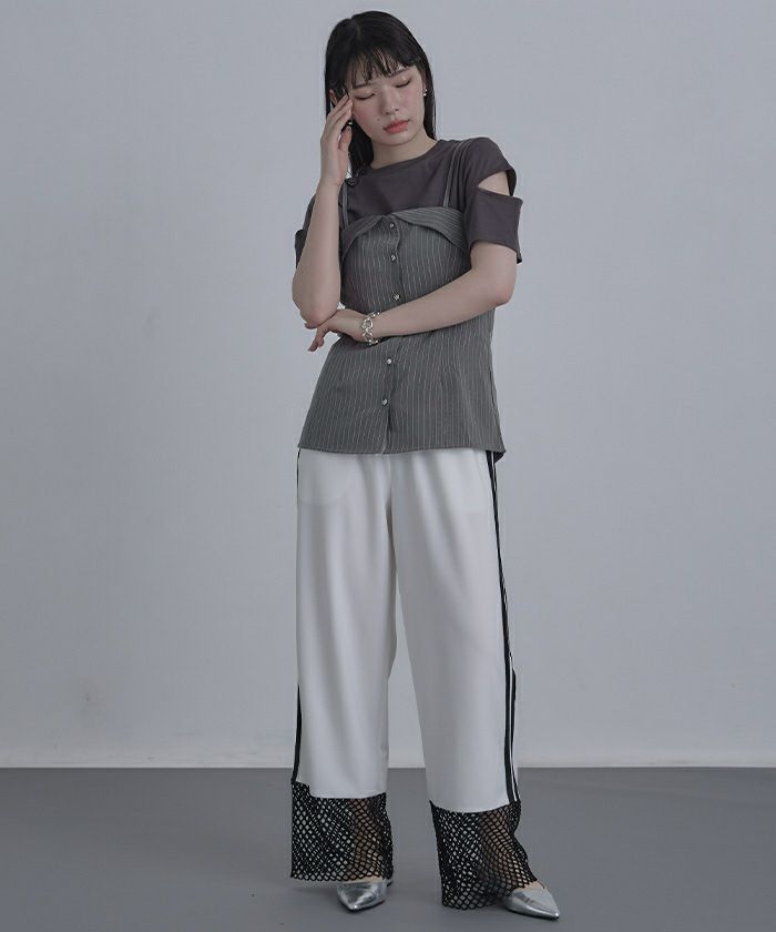 PINUE ストライプギャザービスチェ（GRAY）