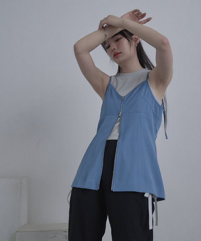 新品！タグつき！faustopuglisi ビスチェ セール】 フロントジップドロストビスチェ（グレー/ブラック
