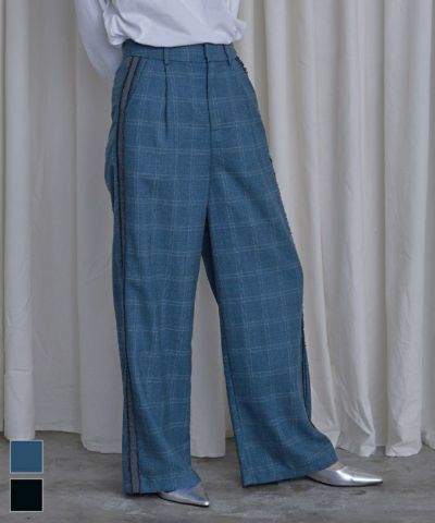 サイドラインチェックワイドパンツ