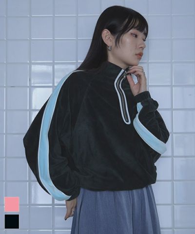 ハーフジップベロアプルオーバー