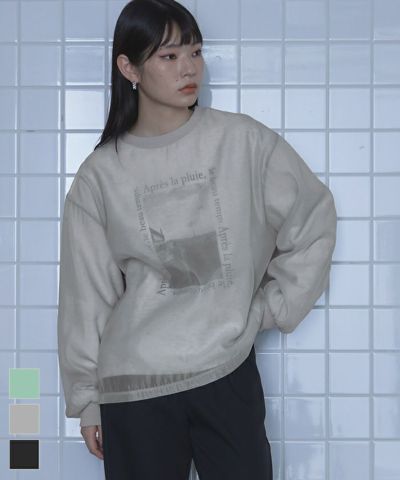 オーガンジーフォトプリントロゴ裏毛プルオーバー