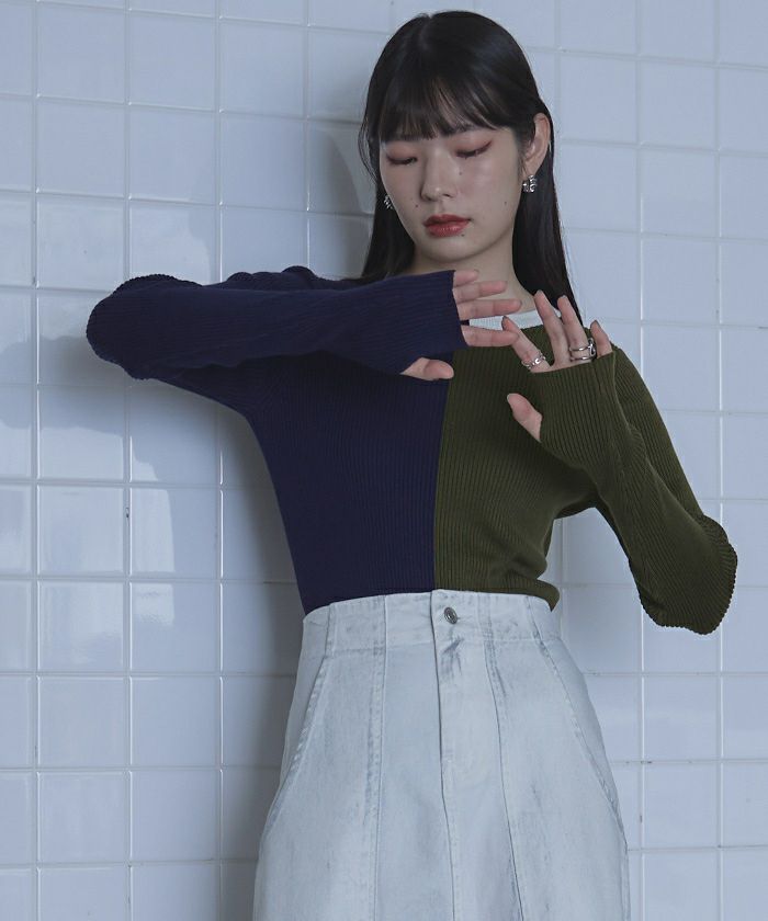 カラーブロックリブニット〔メール便可／100〕 | miette
