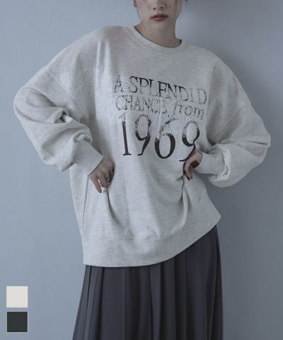 ロゴプリントレースドッキング裏毛プルオーバー
