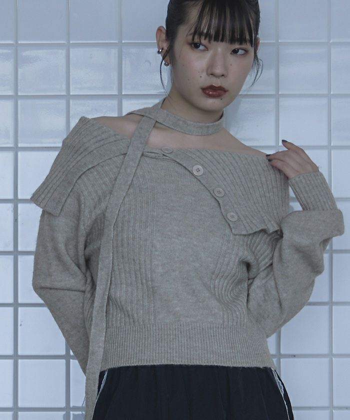 ロングオフショルニット♡ ロングタイ付きオフショルニット | miette