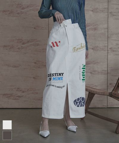 アシメデザインプリントツイルスカート