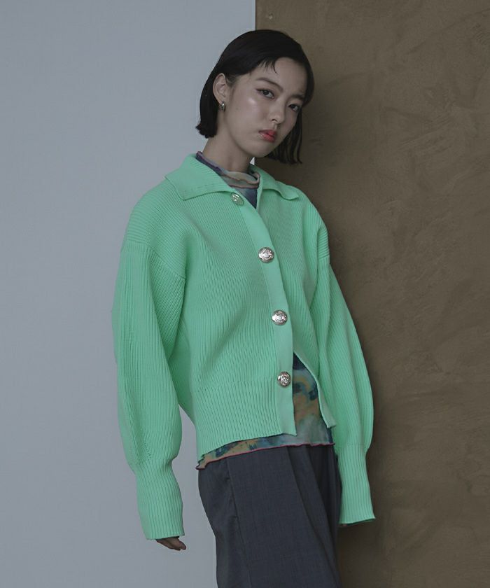 美品✨ダイアグラム カノコニット　カーディガン　金ボタン　長袖　グリーン　緑 美品✨ダイアグラム カノコニット カーディガン 金ボタン 長袖