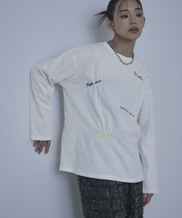 Nukeme ヌケメ ロンT グリッチ刺繍 ホワイト サイズM/FW492 Nukeme ヌケメ ロンT グリッチ刺繍 ホワイト サイズM/FW492