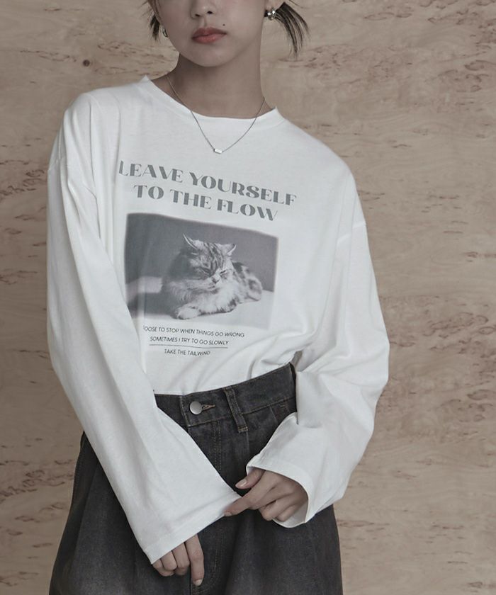 00s 特大 ネコ　キャット　プリント 長袖Tシャツ　ロンT ビッグサイズ Amazon | [V.for.M] ロングスリーブTシャツ レディース 服 ねこ