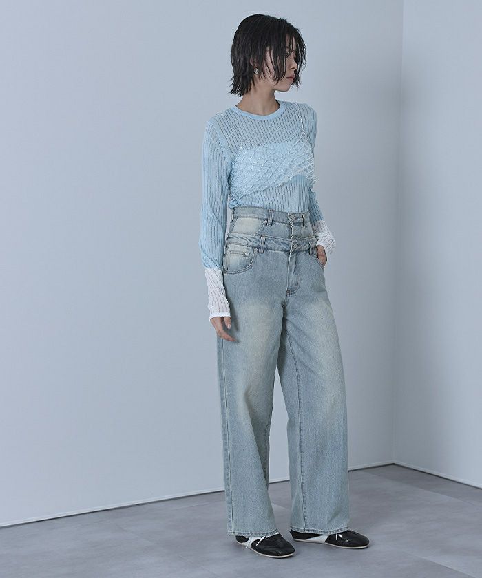 ZW COLLECTION MID-RISE ラインストーン デニムパンツ36