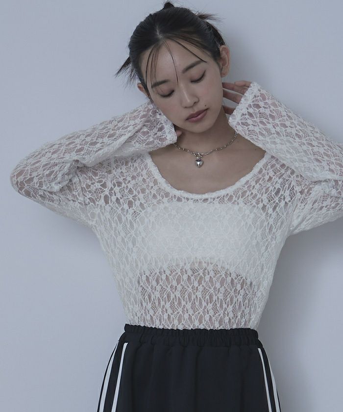 2color 】裾レースフリルレイヤード長袖トップス ／ hem lace