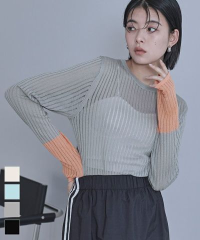 袖口配色シアートップス〔メール便可／60〕