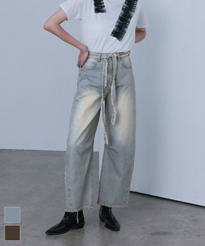ウエストリボンカーブラインデニムパンツ