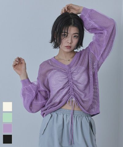 ドロストメッシュニットトップス
