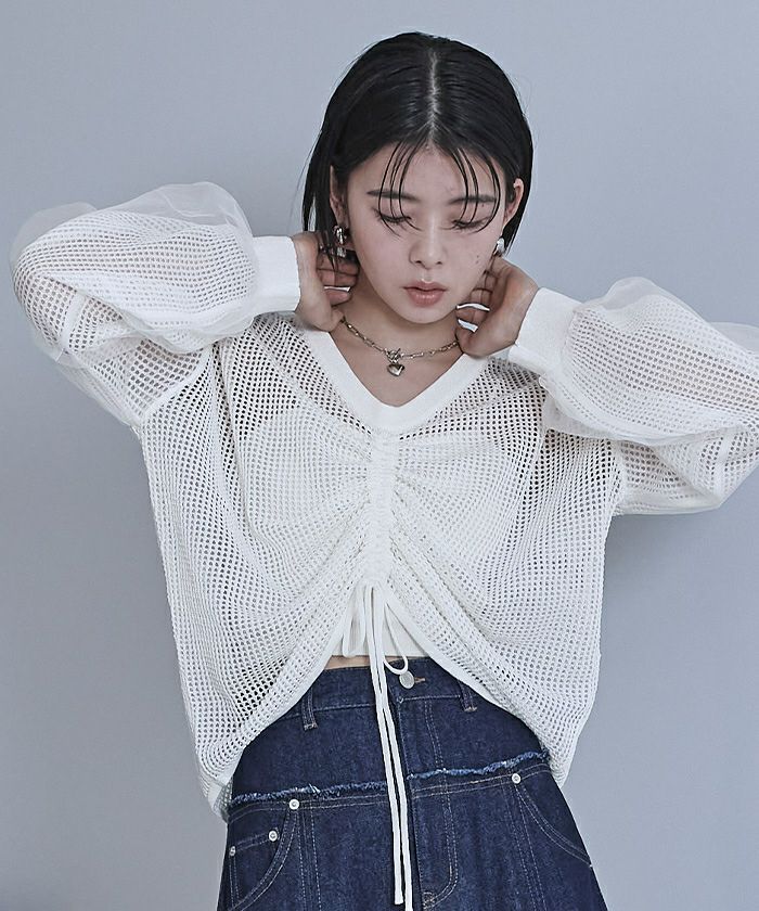 大人気完売　Meshニットスリットトップス ニット セーター メッシュニットトップス レディース : ZOZOTOWN