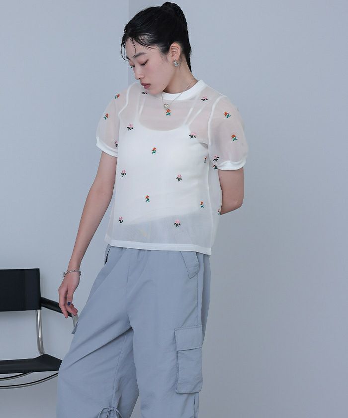 ￡澪￡　1207 Blue Circle Flower T-shirt(M Black): YOHJI YAMAMOTO