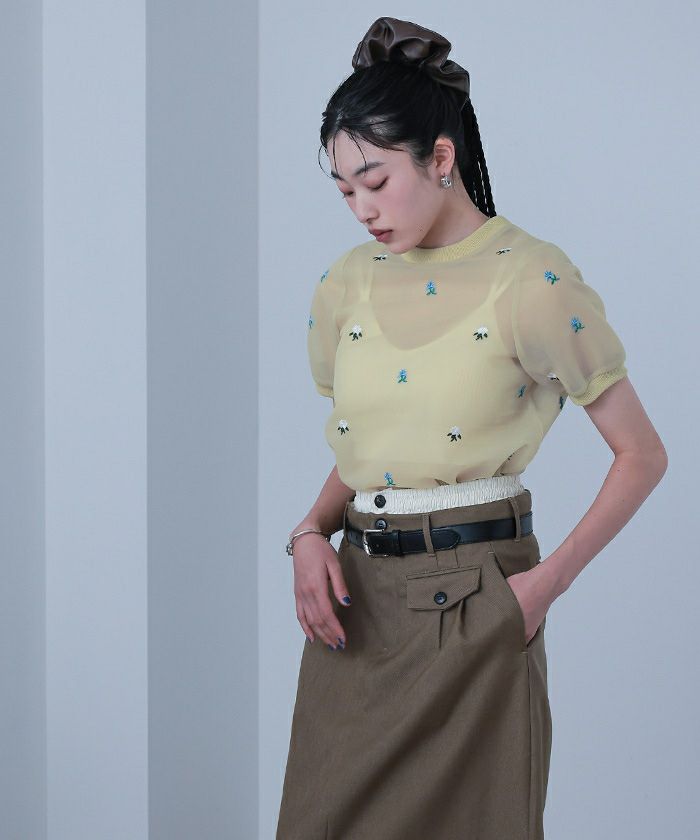 【試着のみ】Fit more フラワー刺繍 パフスリーブ トップス フラワーモチーフロングスリーブトップス【宅配便】 | Fit more